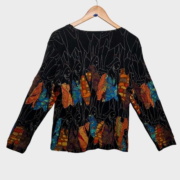Chico's VTG Womens Bohemian Mixed Media Art to Wear Outline Top SZ XL 16 NWT - Picture 5 of 10